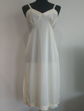 Light Cream Satin-Trim Slip Dress with Adjustable Straps
